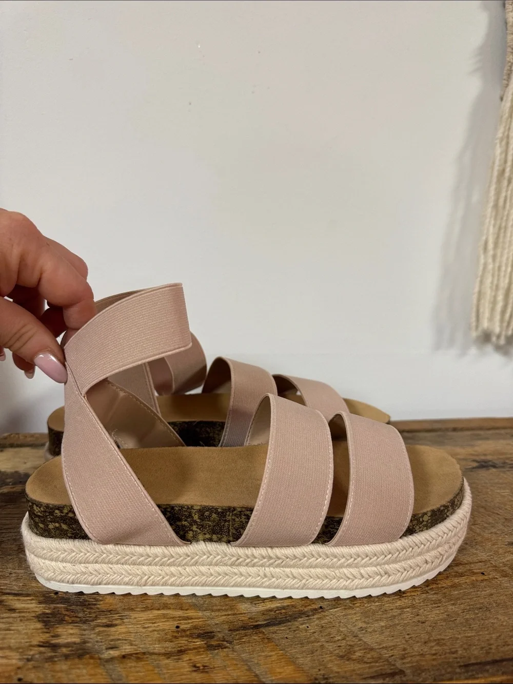 Qupid Blush Pink Triple-Strap Espadrille Platform Sandals